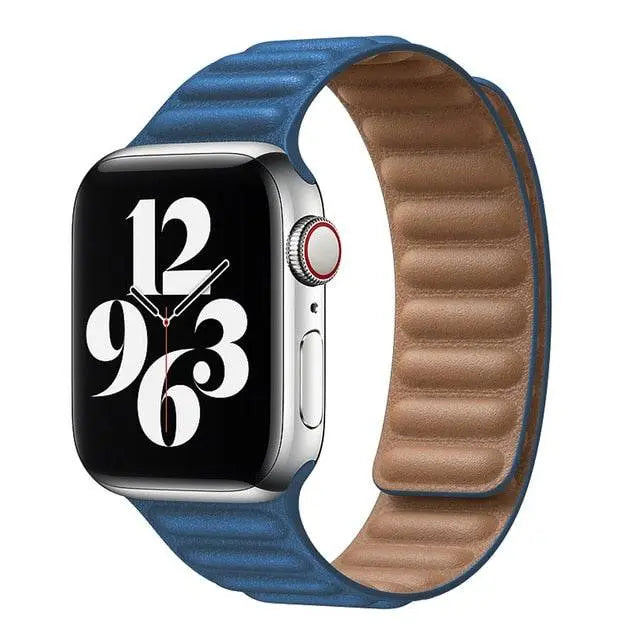Magnetisches Lederarmband für Smartwatch 42-49 mm verstellbares Gliederarmband Echtleder stilvoll Premium | Sansoti