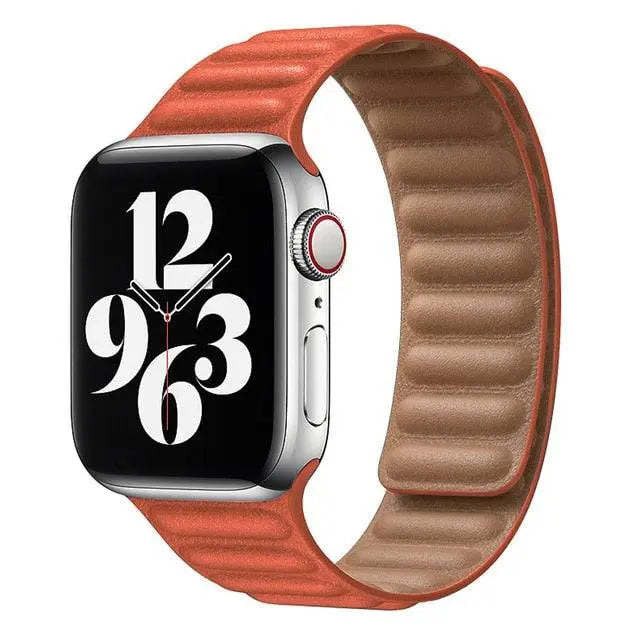 Magnetisches Lederarmband für Smartwatch 42-49 mm verstellbares Gliederarmband Echtleder stilvoll Premium | Sansoti