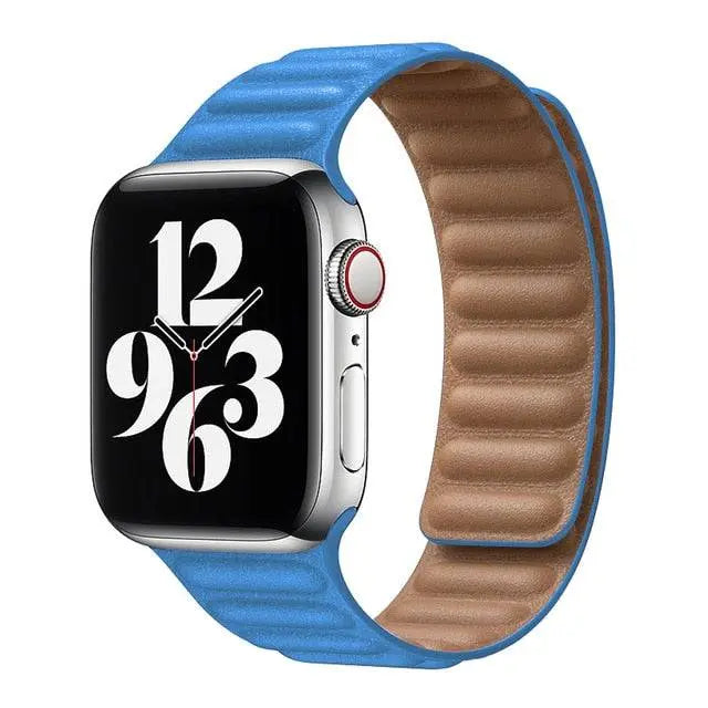 Magnetisches Lederarmband für Smartwatch 42-49 mm verstellbares Gliederarmband Echtleder stilvoll Premium | Sansoti