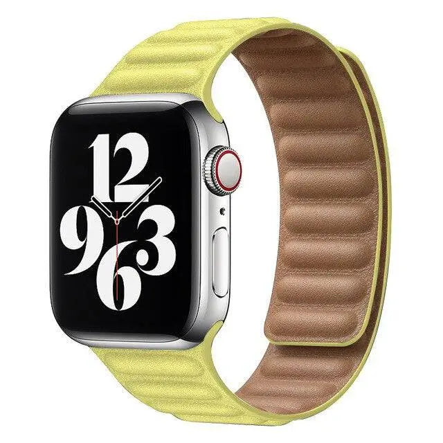 Magnetisches Lederarmband für Smartwatch 42-49 mm verstellbares Gliederarmband Echtleder stilvoll Premium | Sansoti