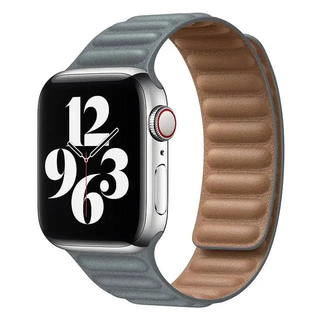 Magnetisches Lederarmband für Smartwatch 42-49 mm verstellbares Gliederarmband Echtleder stilvoll Premium | Sansoti