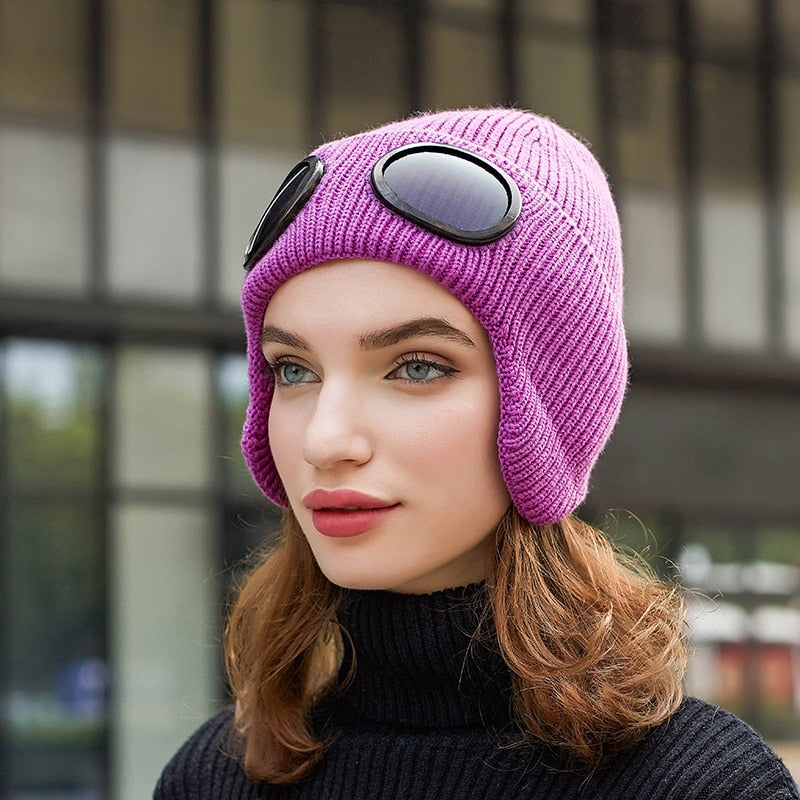 Unisex Aviator Muts met Bril Winteraccessoire Warm Comfortabel Zachte Voering Retro Wintermuts voor Heren Dames | Sansoti