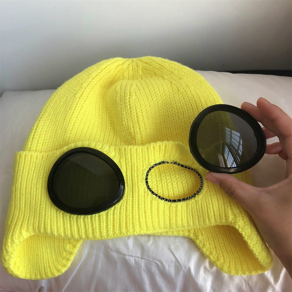 Unisex Aviator Muts met Bril Winteraccessoire Warm Comfortabel Zachte Voering Retro Wintermuts voor Heren Dames | Sansoti