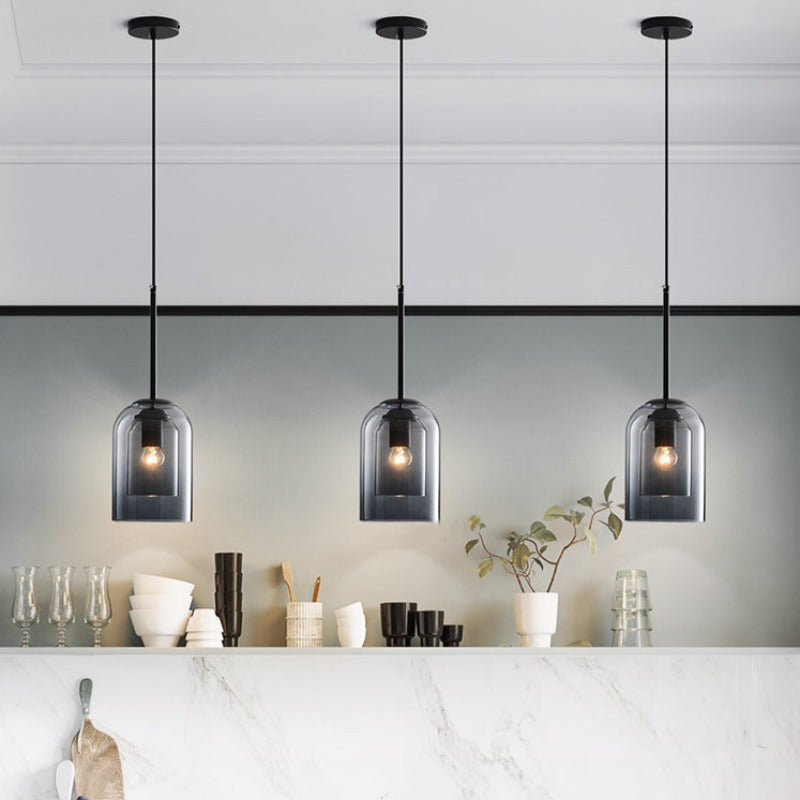 Pendelleuchte Doppelglas Mid-Century Eisen Rauchgrau Rost 15cm Dimmbar E27 Wohnzimmer Esszimmer | Restfield