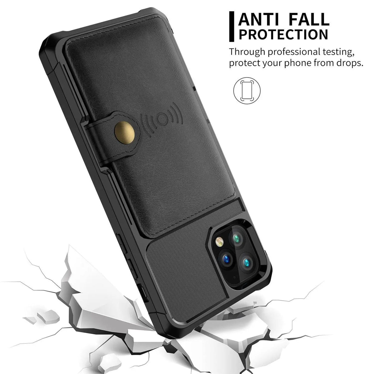 Skórzane etui na telefon z funkcją portfela do serii iPhone 12 Ochrona przycisku aparatu Etui na karty | Sansoti