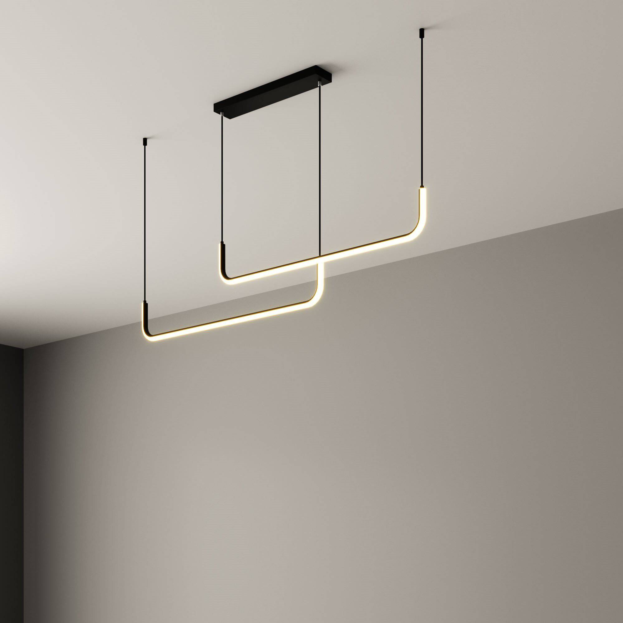 Hängelampe LED Aluminium Schwarz Modern Esszimmer Wohnzimmer Dimmbar Lineare Pendelleuchte Minimalistische Deckenlampe Tisch | Restfield