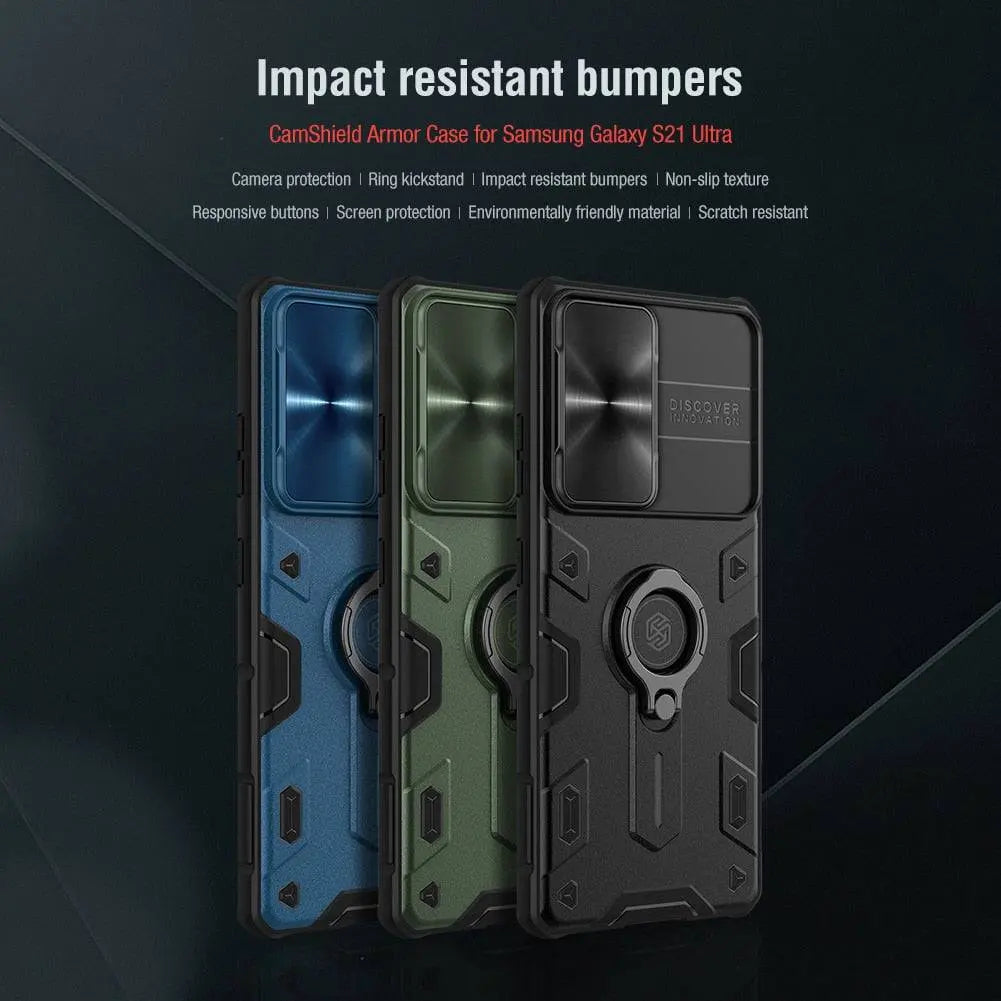 Aluminium Phone Case Ring Stand Camera Protection Samsung Galaxy S21 Ultra Plus Black Green Blue | Sansoti