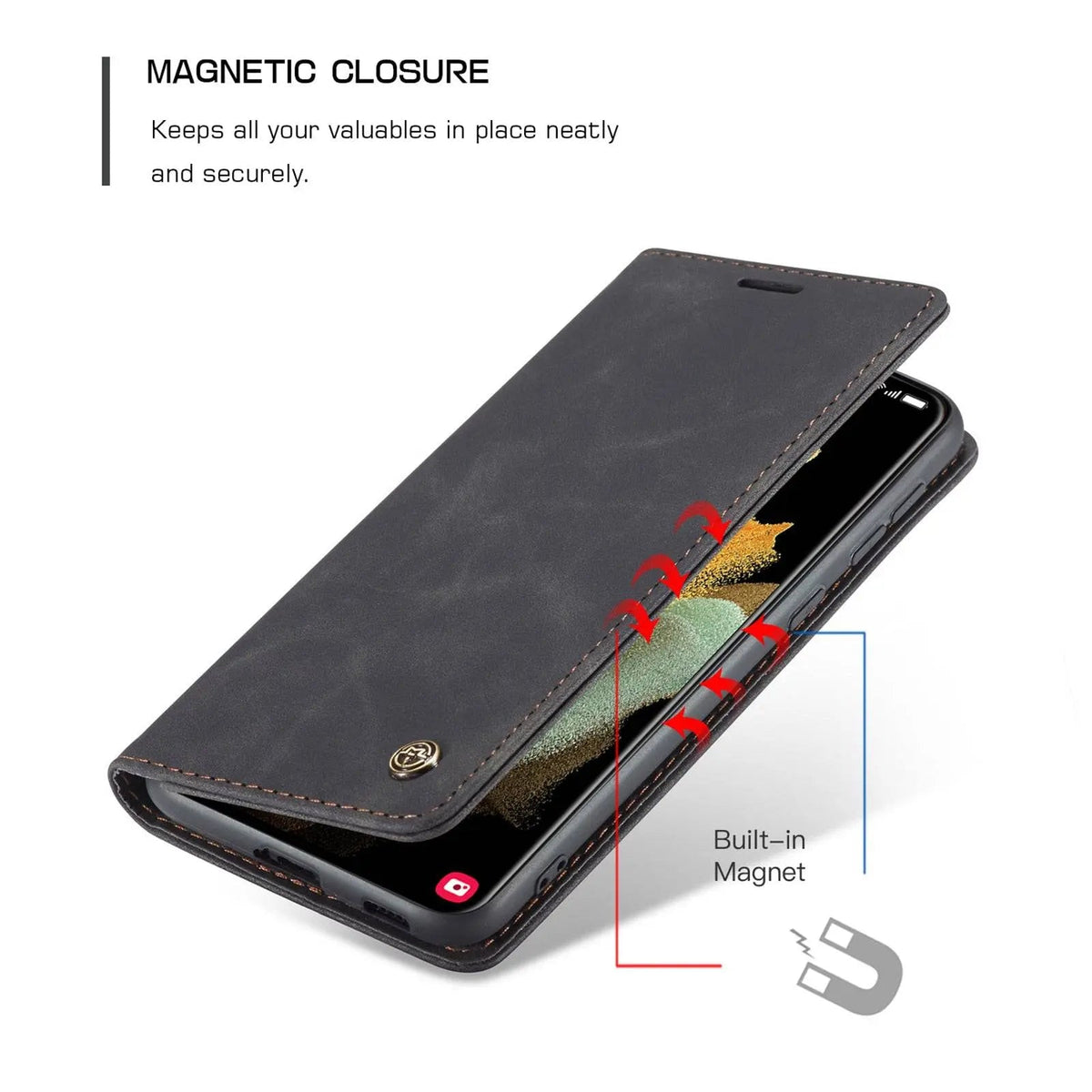 Étui de téléphone en cuir Galaxy S21 Ultra Plus avec support, coque protectrice, marron noir bleu rouge, élégant | Sansoti