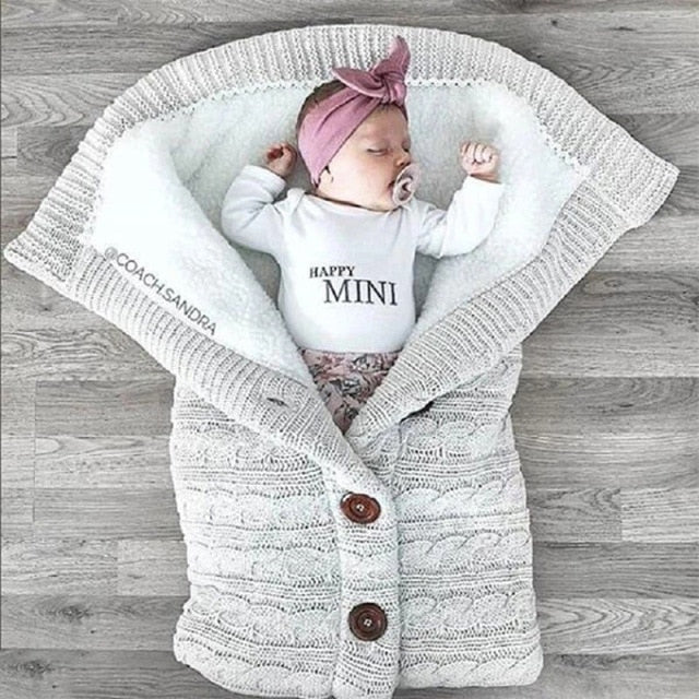 Gebreide Babyslaapzak Winter 0-12 Maanden Knopen Warm Zachte Deken Kinderwagen Ledikant Reizen Slaapzak | Sansoti