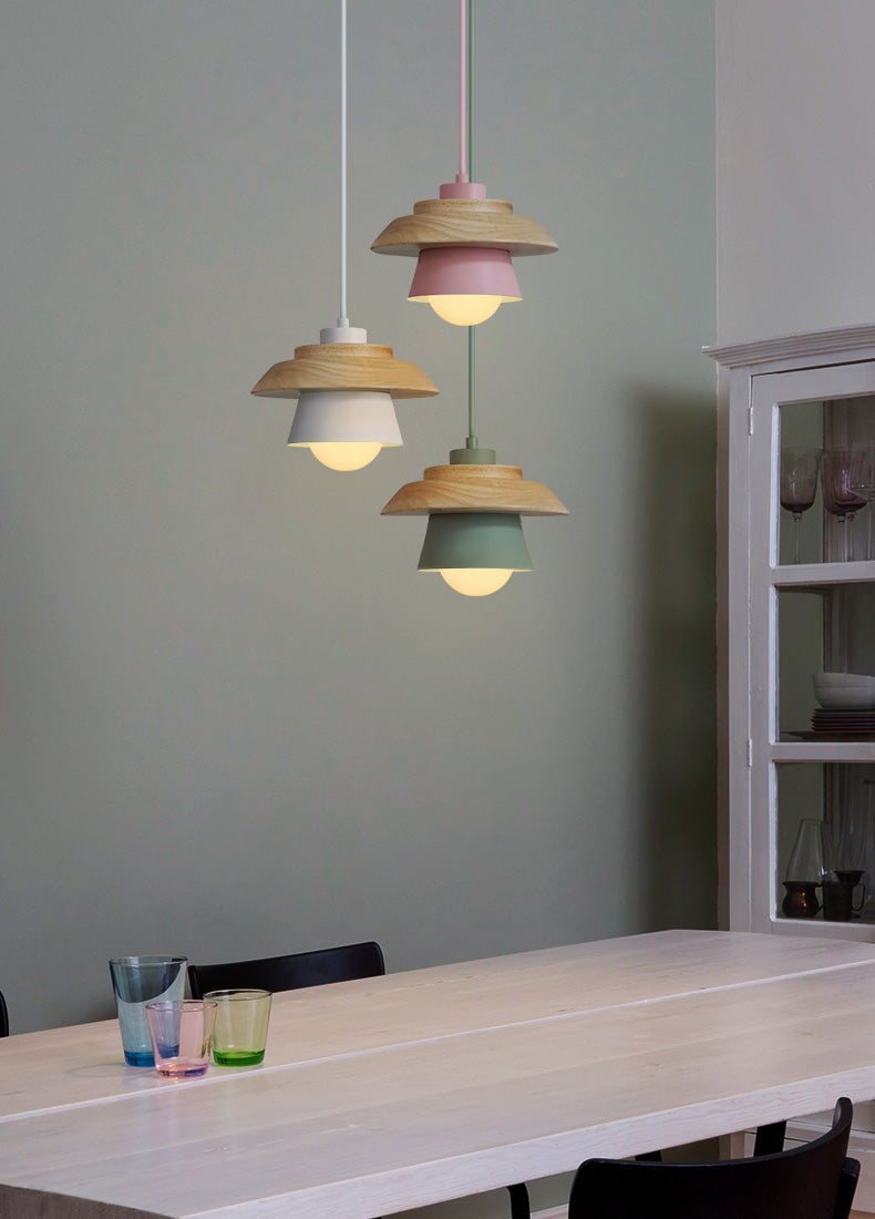 Hängeleuchte Holz Aluminium Skandinavisch Schwarz Rosa Grün Grau Weiß E27 Wohnzimmer Esszimmer | Restfield