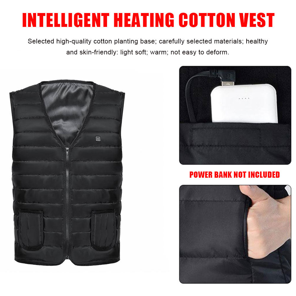 Electrically Heated Vest with 5 Heating Zones, Black Cotton, for Winter Activities and Outdoor Comfort | Sansoti