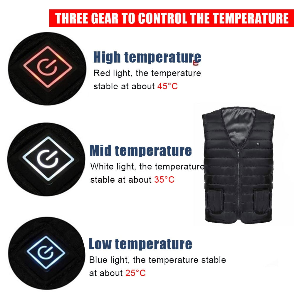 Electrically Heated Vest with 5 Heating Zones, Black Cotton, for Winter Activities and Outdoor Comfort | Sansoti