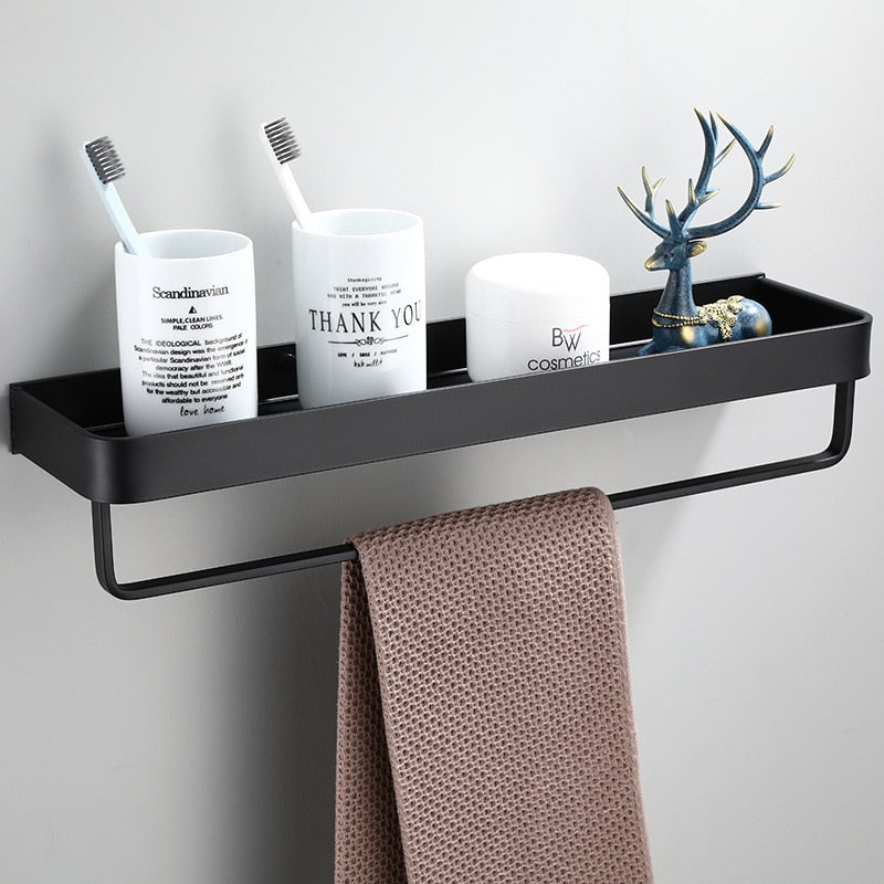 Floating Wall Shelf Aluminum Matte Black 30-50cm Multifunctional Storage Shelf Bathroom Kitchen Living Room | Sansoti