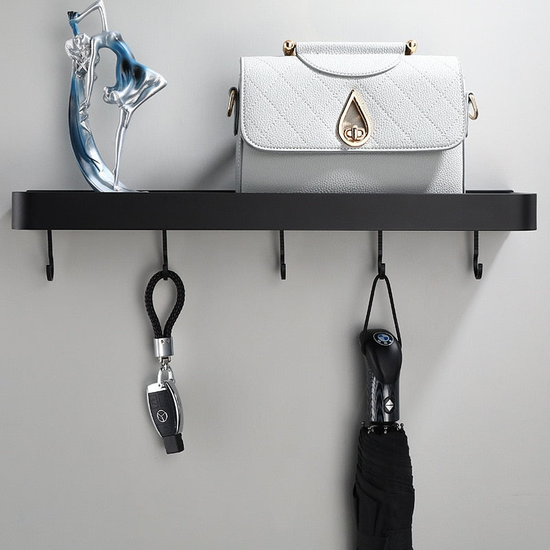 Floating Wall Shelf Aluminum Matte Black 30-50cm Multifunctional Storage Shelf Bathroom Kitchen Living Room | Sansoti