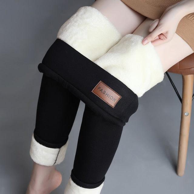 Damskie legginsy termiczne z polarem, z wysokim stanem, zimowe, ciepłe, wygodne, casualowe, sportowe, elastyczne, rozciągliwe | Sansoti