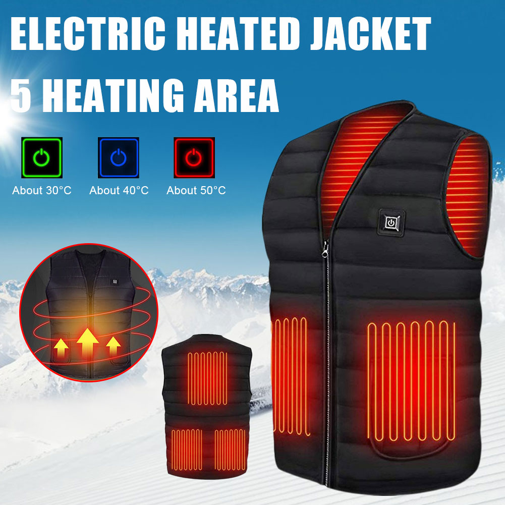 Electrically Heated Vest with 5 Heating Zones, Black Cotton, for Winter Activities and Outdoor Comfort | Sansoti