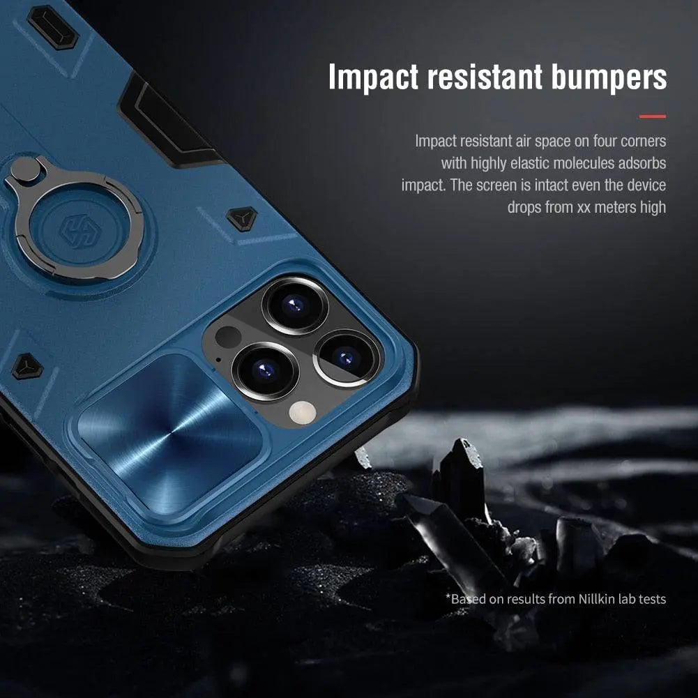 Metal Phone Case with Stand Ring and Raised Lens Protection for iPhone 13 Series Black Green Blue Protection | Sansoti