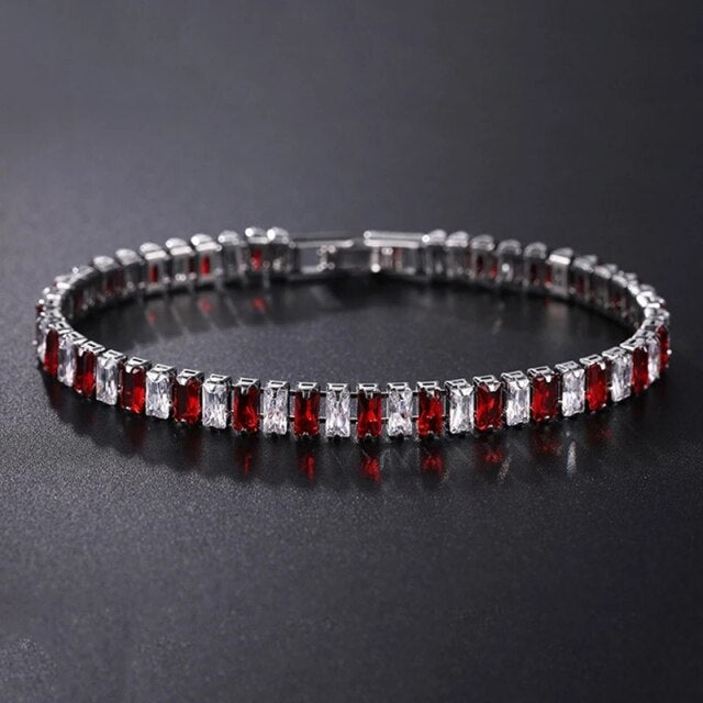 Elegante Schakelarmband met Zirkonia Stenen | Luxe Tennisarmband voor Dames en Heren | Geometrisch Design Polssieraad met Glanzende Kristallen | Verstelbare Feestelijke Armband Zilver Goud | Sansoti