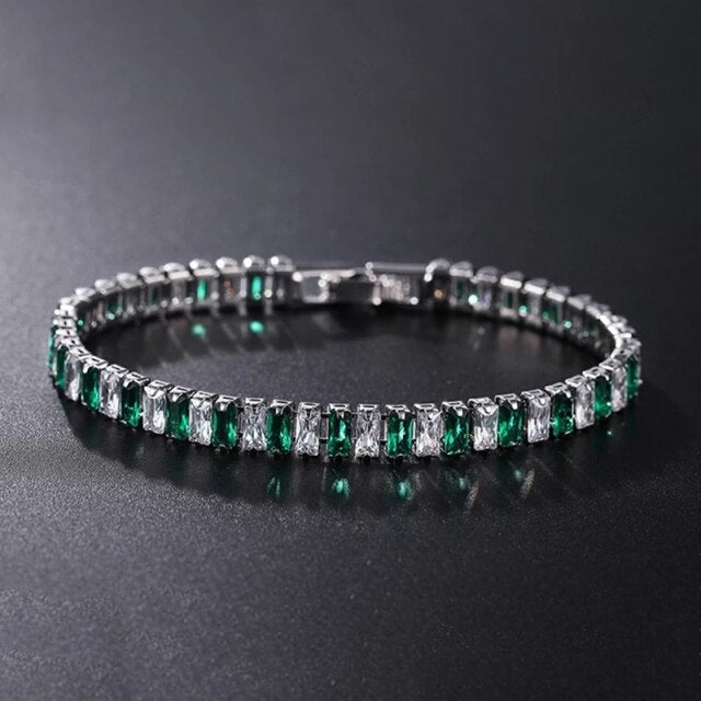 Elegante Schakelarmband met Zirkonia Stenen | Luxe Tennisarmband voor Dames en Heren | Geometrisch Design Polssieraad met Glanzende Kristallen | Verstelbare Feestelijke Armband Zilver Goud | Sansoti