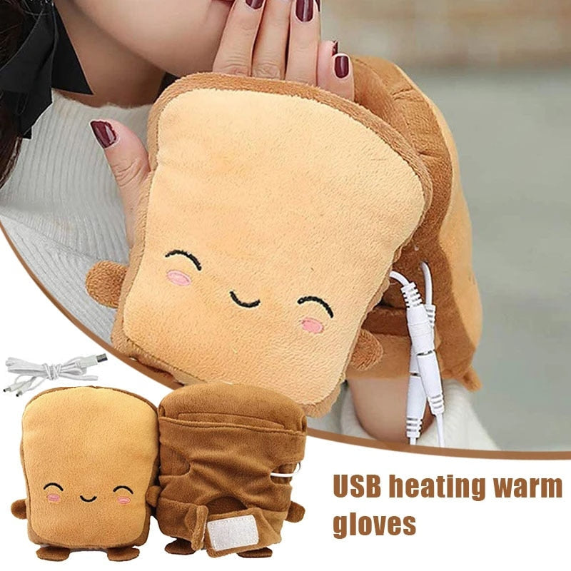 USB-beheizte fingerlose Fäustlinge im Toast-Design - Winterhandschuhe zum Tippen, Gaming, für das Büro und Homeoffice | Sansoti