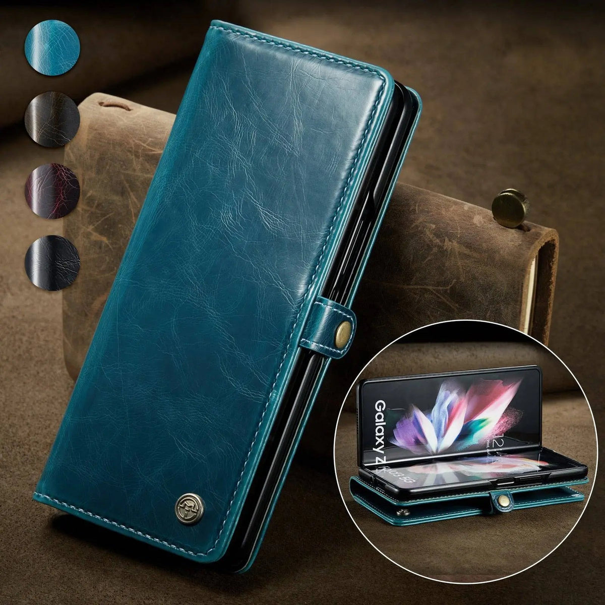 Leather Phone Case with Wallet Card Holder for Foldable Smartphone Black Blue Red Brown Protection | Sansoti