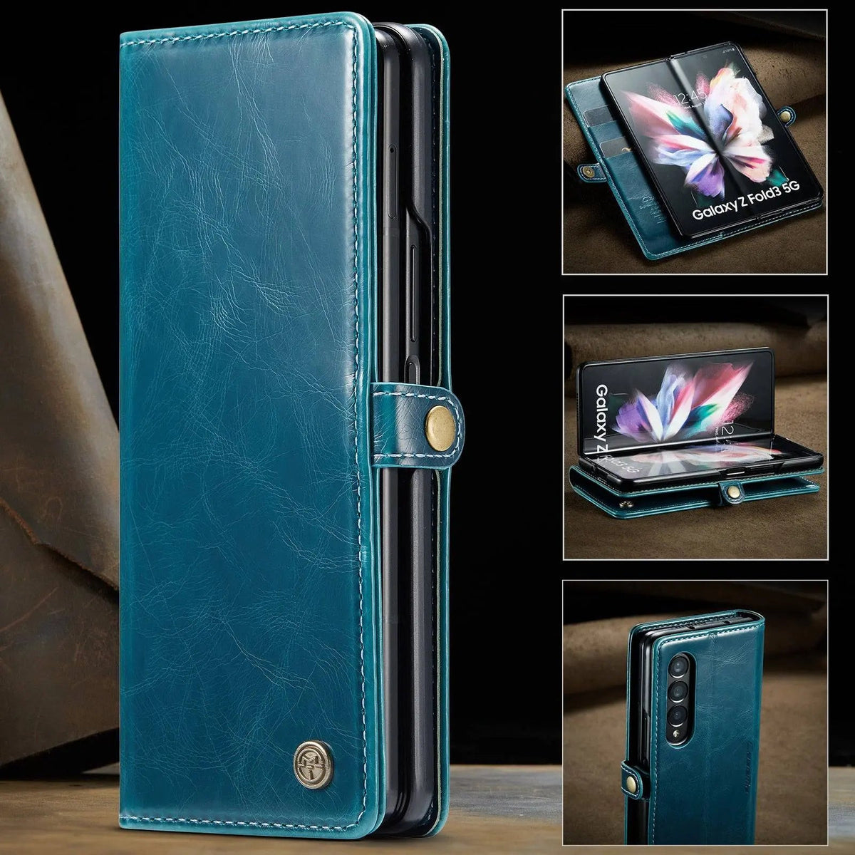 Leather Phone Case with Wallet Card Holder for Foldable Smartphone Black Blue Red Brown Protection | Sansoti