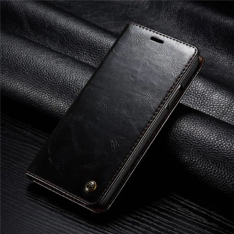 Leather Phone Case iPhone 13 Pro Max Black Brown Camera Protection Grip Stylish Durable Leather Case | Sansoti