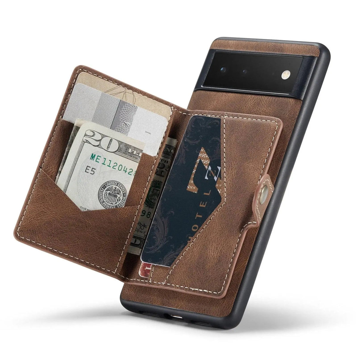 Leather Phone Case with Wallet for Smartphone Vintage Style Card Holder Protective Cover Brown Black | Sansoti