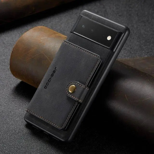 Leather Phone Case with Wallet for Smartphone Vintage Style Card Holder Protective Cover Brown Black | Sansoti