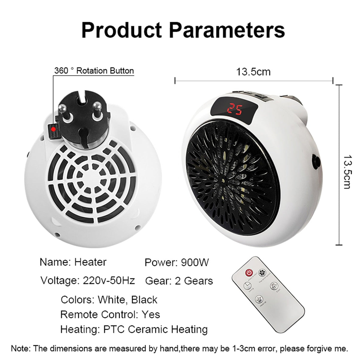 Compact Plug-In Heater with LED Display, Timer, Adjustable Settings for Small Spaces, Energy-Efficient Heat | Sansoti