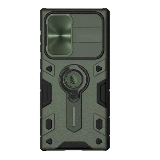 Étui de téléphone en aluminium avec support annulaire et protection de l'appareil photo pour Galaxy S22 Ultra, design noir, bleu et vert | Sansoti