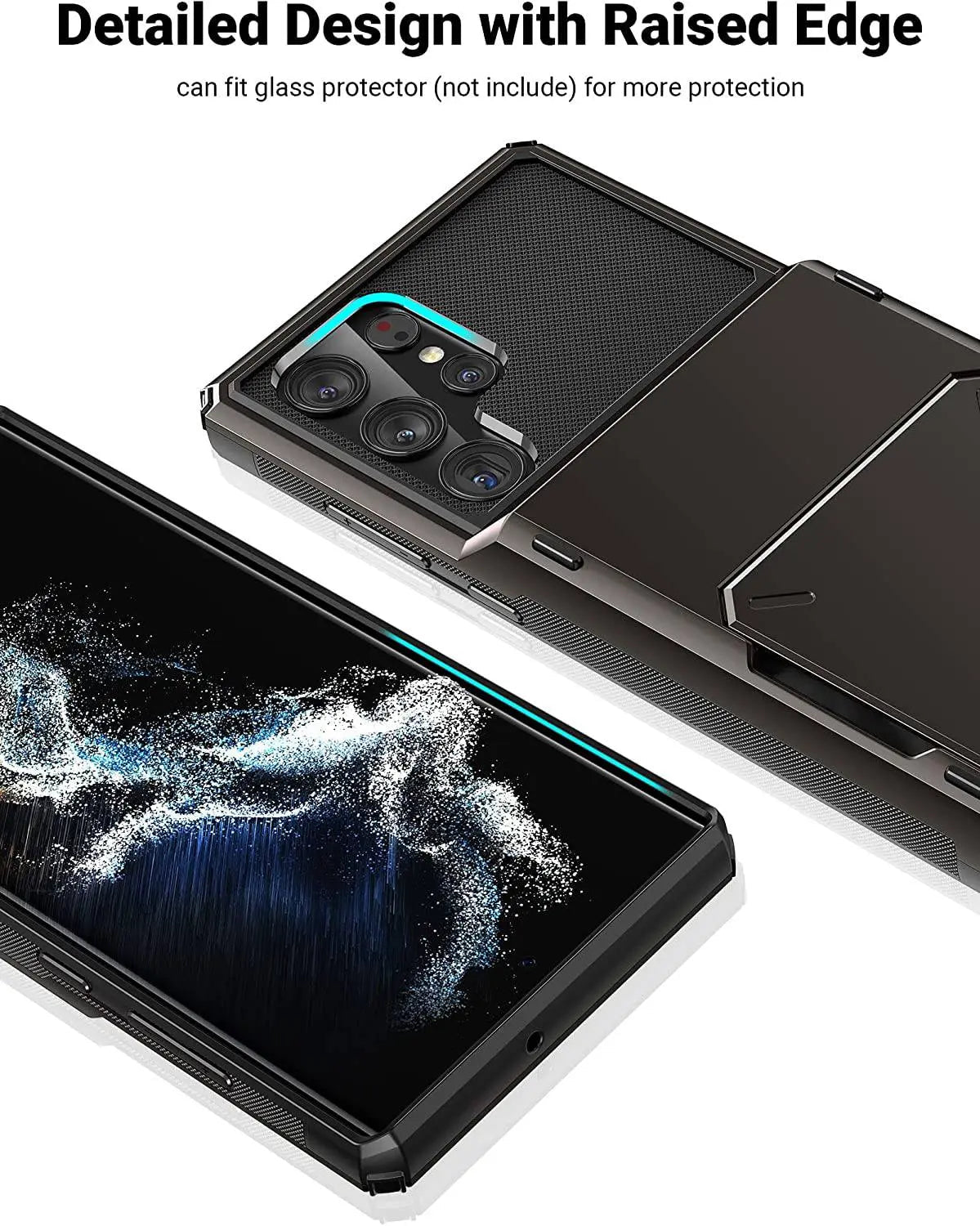 Gehärtete Handyhülle mit Kartenfach für Samsung Galaxy S22 Ultra Plus, robuste Panzer-Schutzhülle | Sansoti