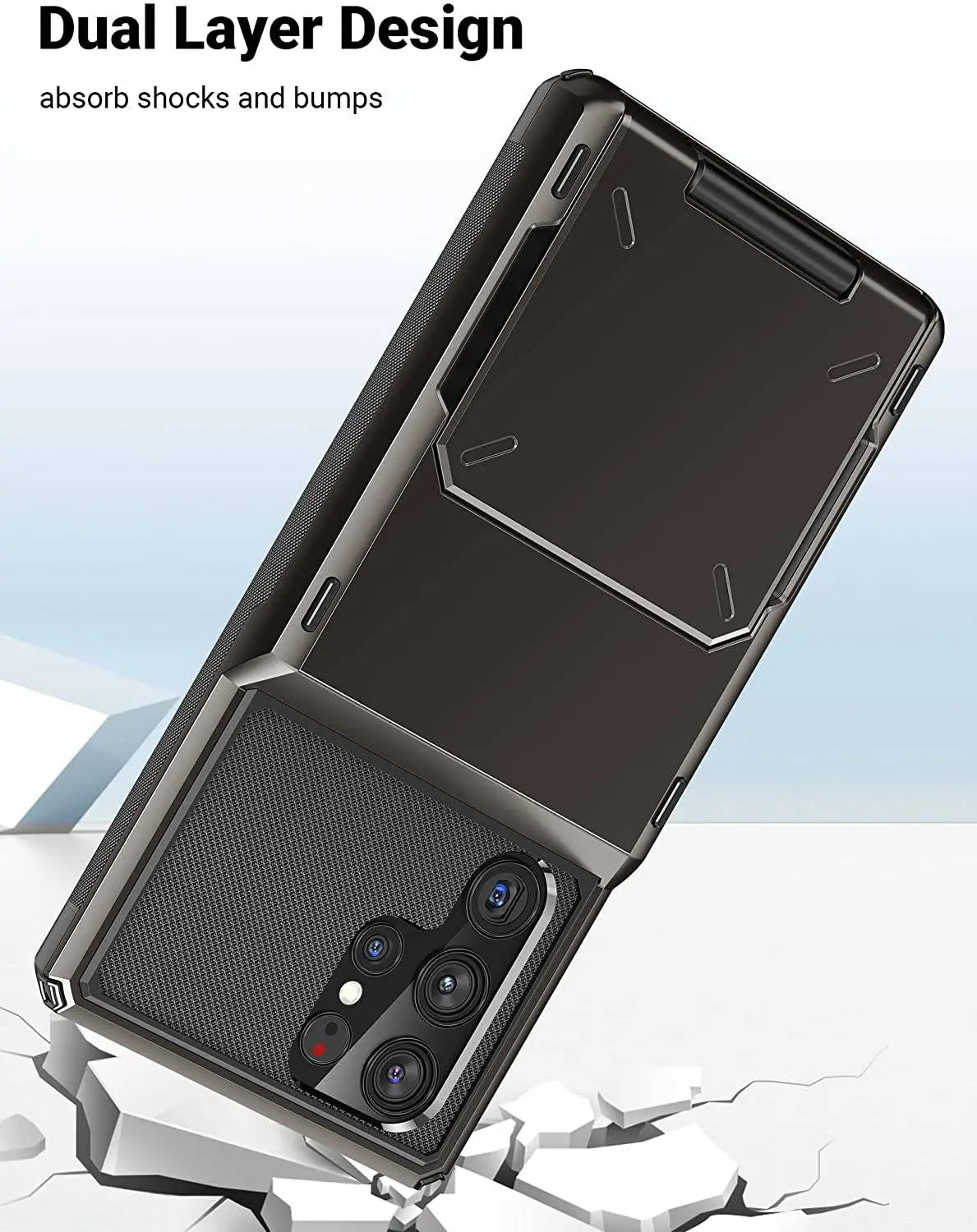 Gehärtete Handyhülle mit Kartenfach für Samsung Galaxy S22 Ultra Plus, robuste Panzer-Schutzhülle | Sansoti
