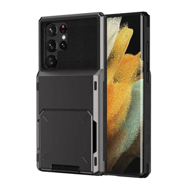 Gehärtete Handyhülle mit Kartenfach für Samsung Galaxy S22 Ultra Plus, robuste Panzer-Schutzhülle | Sansoti