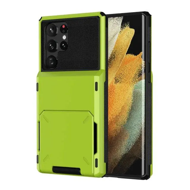 Gehärtete Handyhülle mit Kartenfach für Samsung Galaxy S22 Ultra Plus, robuste Panzer-Schutzhülle | Sansoti