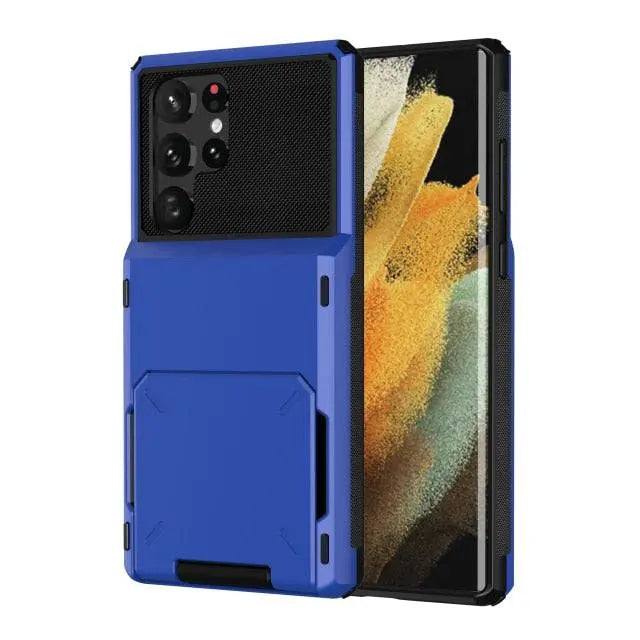 Gehärtete Handyhülle mit Kartenfach für Samsung Galaxy S22 Ultra Plus, robuste Panzer-Schutzhülle | Sansoti