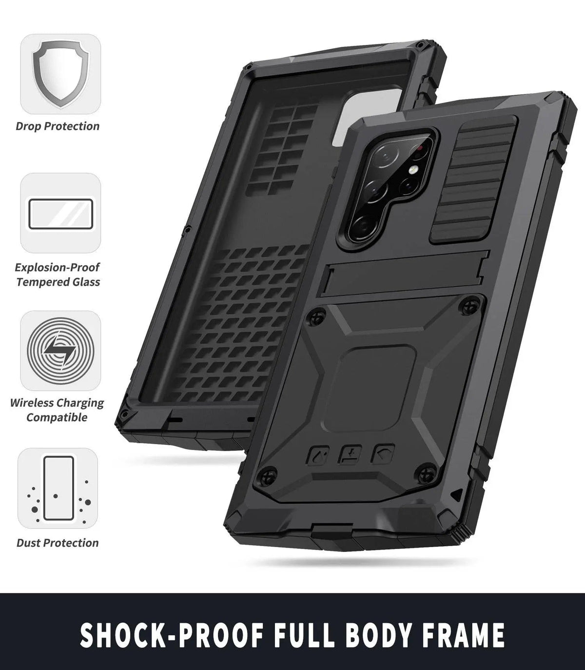Aluminum Protective Case with Stand and Tempered Glass for Smartphone Impact-Resistant Shockproof Stylish Design | Sansoti