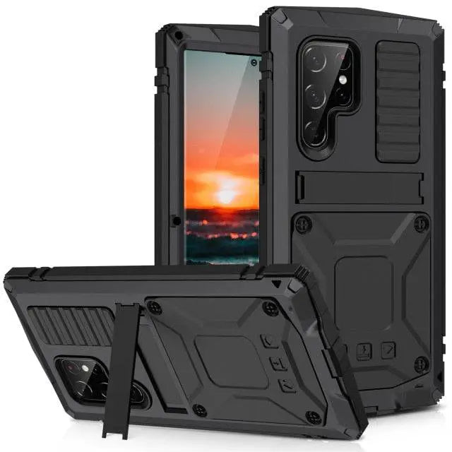 Aluminum Protective Case with Stand and Tempered Glass for Smartphone Impact-Resistant Shockproof Stylish Design | Sansoti