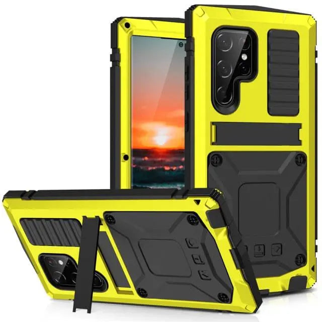 Aluminum Protective Case with Stand and Tempered Glass for Smartphone Impact-Resistant Shockproof Stylish Design | Sansoti