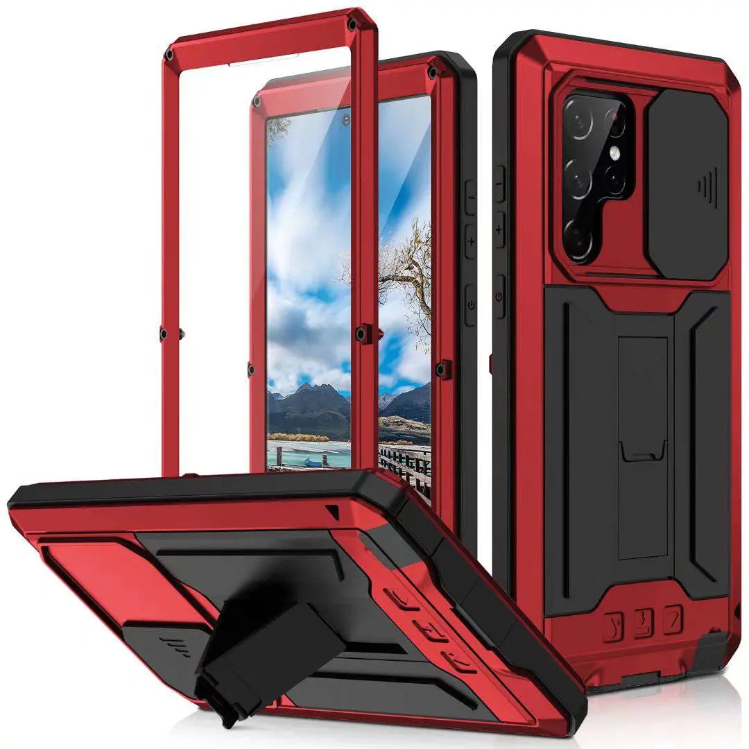 Coque de protection en aluminium avec support pour Samsung Galaxy S22 Ultra Plus, antichoc et robuste | Sansoti