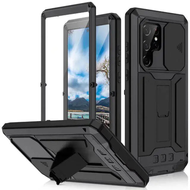 Coque de protection en aluminium avec support pour Samsung Galaxy S22 Ultra Plus, antichoc et robuste | Sansoti