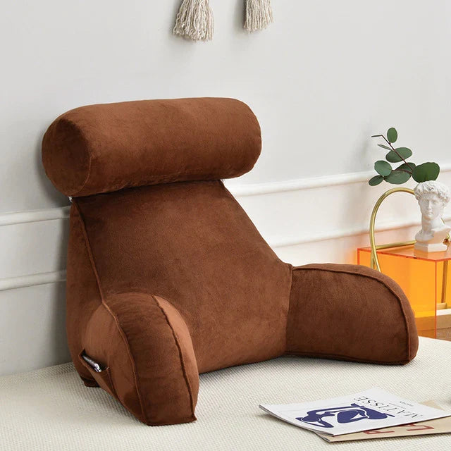 Coussin de lecture ergonomique avec accoudoirs 75x45cm en velours, réglable, pour lit et canapé, soutien du dos, confort et détente | Sansoti