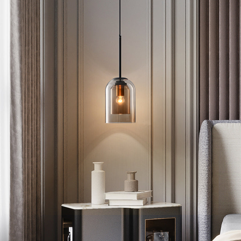 Pendelleuchte Doppelglas Mid-Century Eisen Rauchgrau Rost 15cm Dimmbar E27 Wohnzimmer Esszimmer | Restfield