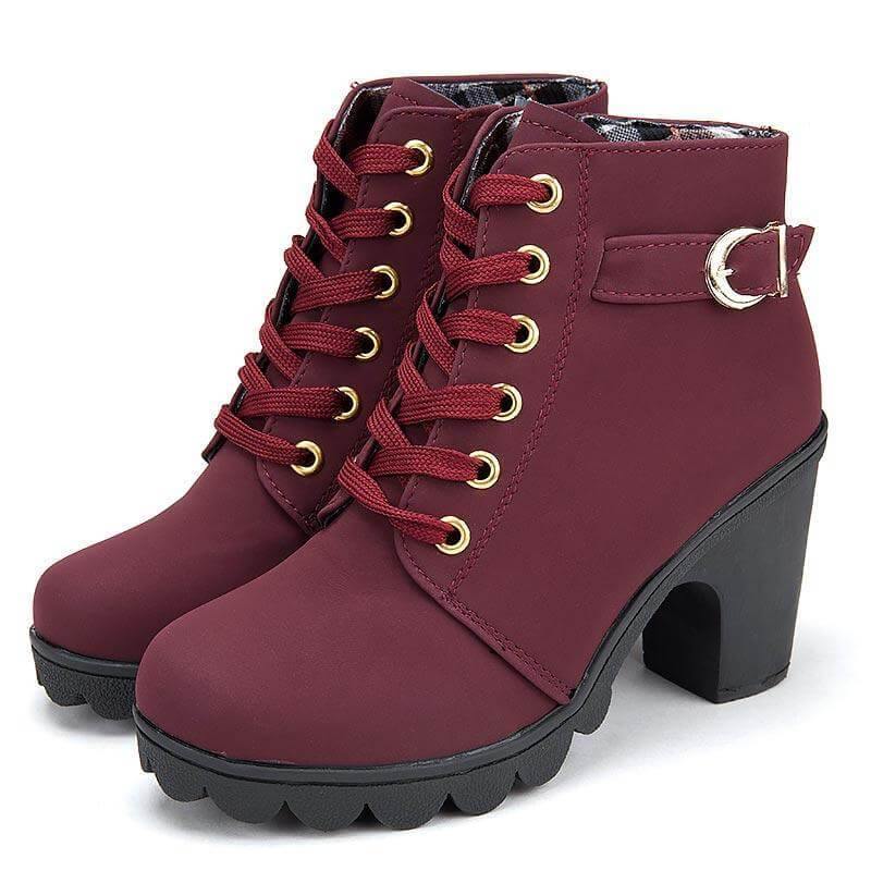 Women's Ankle Boots Square Heel PU Leather Zipper Black Green Yellow Bordeaux Comfortable Winter Footwear | Sansoti