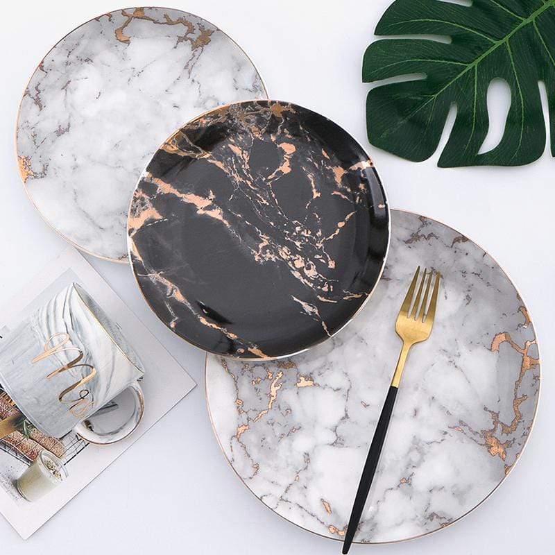 Marmor Porzellan Geschirr Goldrand Essgeschirr Dessert Steak Elegant | Restfield