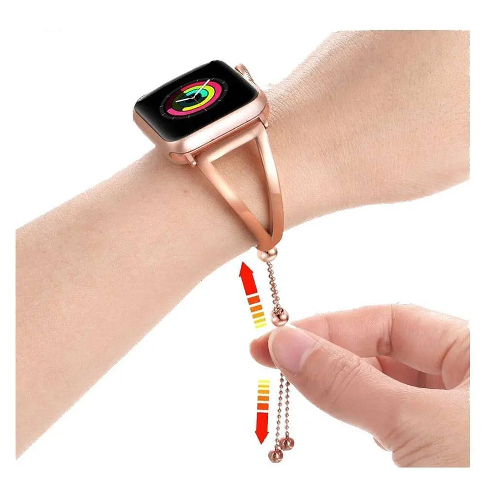 Elegantes 42-mm-Uhrenarmband Metallgliederarmband Roségold Silber Schwarz Damen-Smartwatch-Armband Ersatzarmband | Sansoti