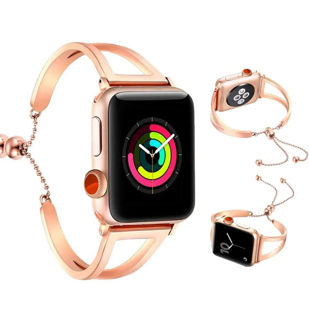 Elegantes 42-mm-Uhrenarmband Metallgliederarmband Roségold Silber Schwarz Damen-Smartwatch-Armband Ersatzarmband | Sansoti