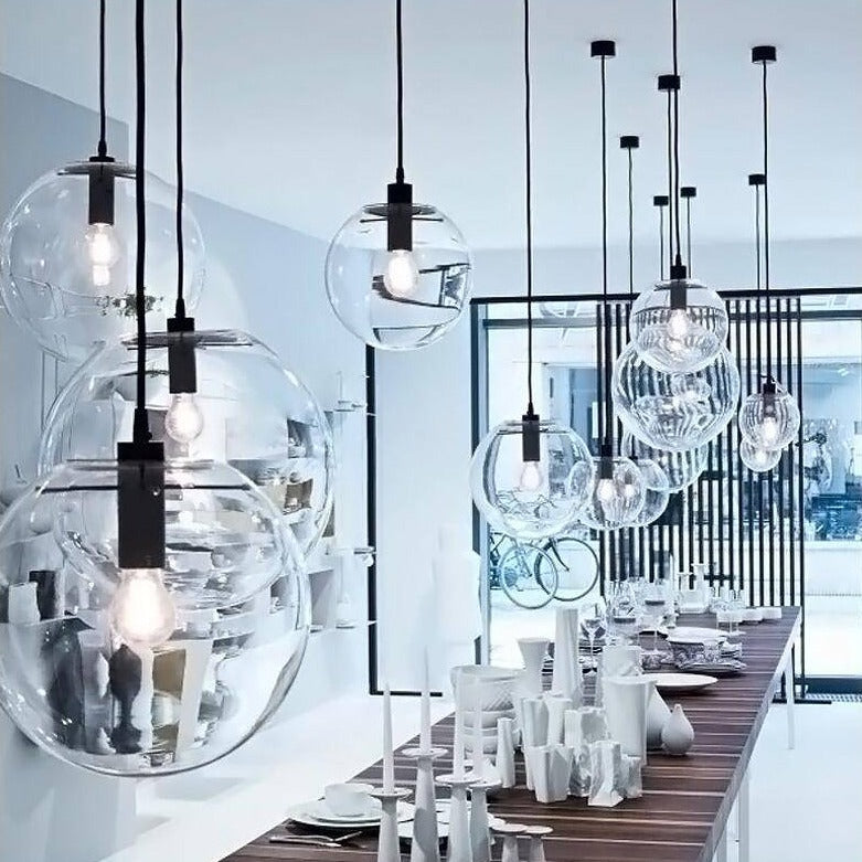 Moderne Glaskugel-Hängeleuchte Transparent Mit Schwarzer Oder Rosegoldener Fassung Minimalistisches Design Deckenleuchte Für Wohnzimmer Esszimmer Küche | Restfield