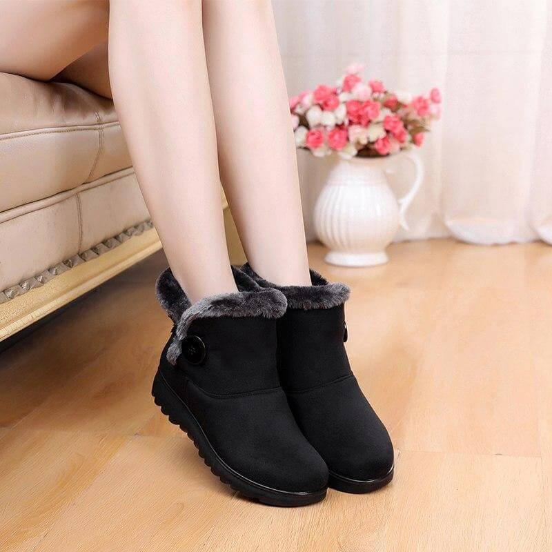 Damen-Stiefeletten, gefüttert, Winter, rund, Knopfverschluss, niedriger Absatz, lässig, bequem für den täglichen Gebrauch | Sansoti