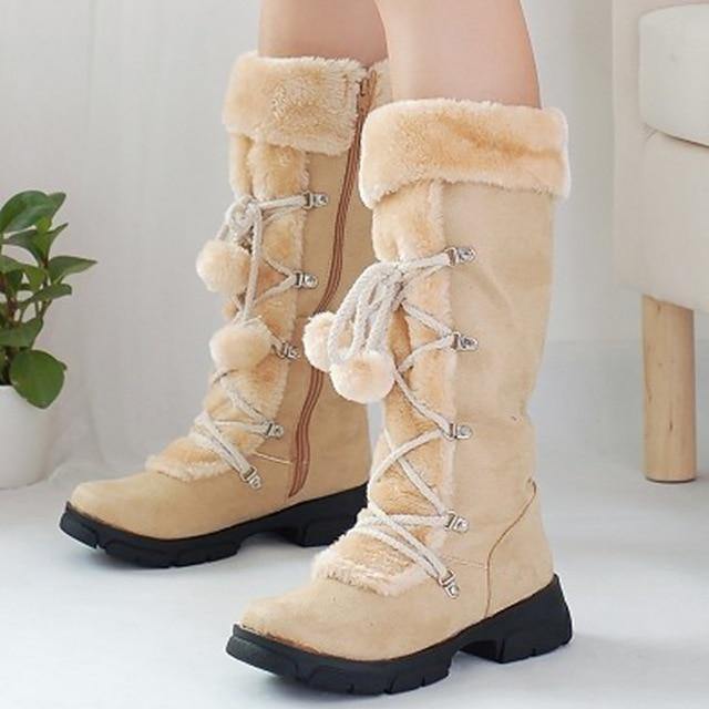Mid-Calf Winter Boots with Wedge Heel, Soft Lining, Women's Street Walking Snow Comfort Winter Shoes | Sansoti